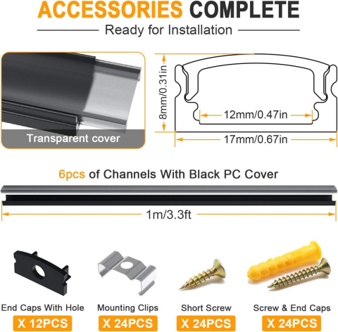 Chesbung profil aluminiowy LED, 6 x 1 m, listwa LED w kształcie litery U Chesbung profil aluminiowy LED, 6 x 1 m, listwa LED w kształcie litery U