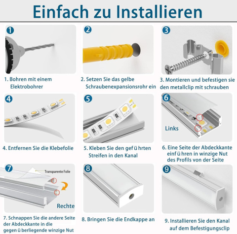 Chesbung profil aluminiowy LED, 6 x 1 m, listwa LED w kształcie litery U Chesbung profil aluminiowy LED, 6 x 1 m, listwa LED w kształcie litery U