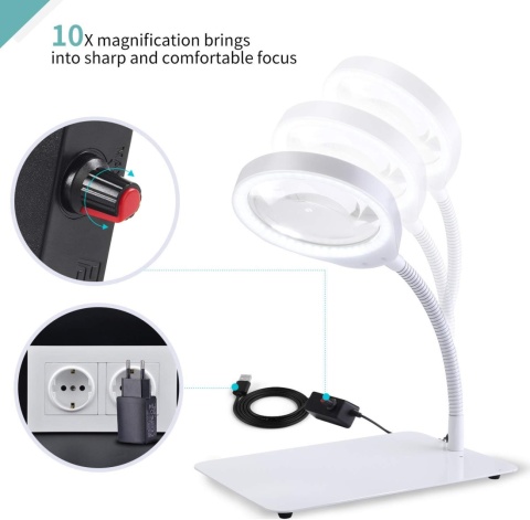 HOLULO Lampa z lupą, 10 x stołowa lampa z lupą ze światłem led