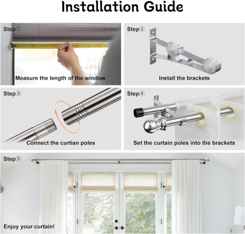INFLATION Podwójne karnisze do okien 76-113 cm, wytrzymały regulowany