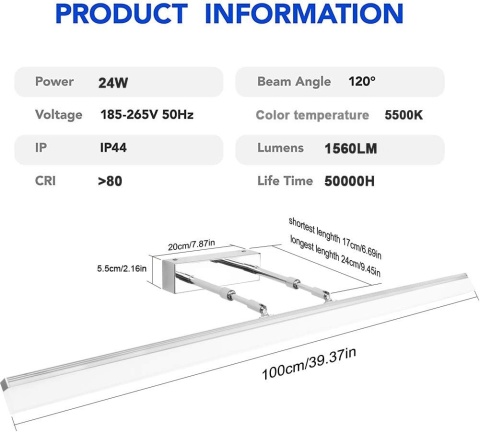 Klighten Lampa LED 24 W, oświetlenie ścienne i łazienkowe 5500 K 100 cm