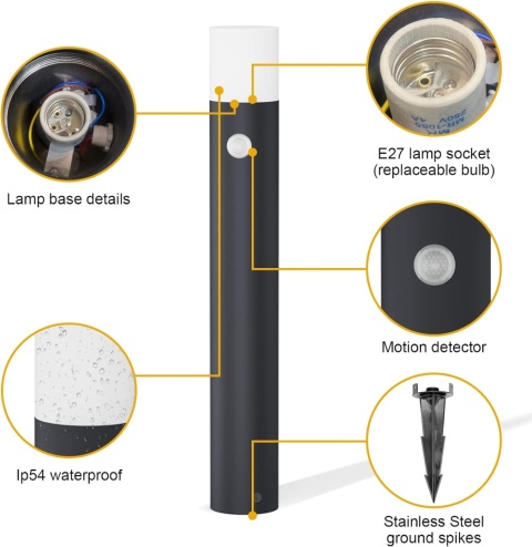 Klighten Lampa ścieżkowa/słupek z czujnikiem ruchu, 60 cm, zewnętrzna