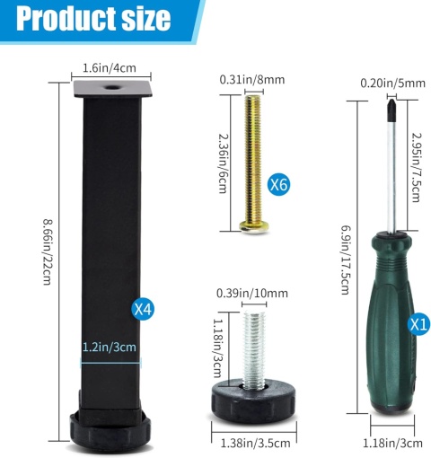 LYLIDIA 4 szt. Uniwersalne nogi meblowe Regulowane 22cm (+2cm)