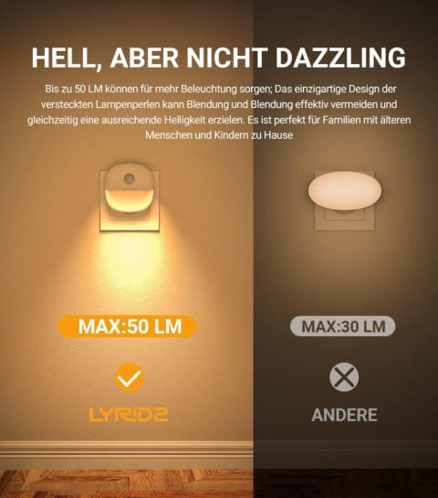 Lyridz Lampka nocna z czujnikiem ruchu i czujnikiem zmierzchu 2 sztuki Lyridz Lampka nocna z czujnikiem ruchu i czujnikiem zmierzchu 2 sztuki