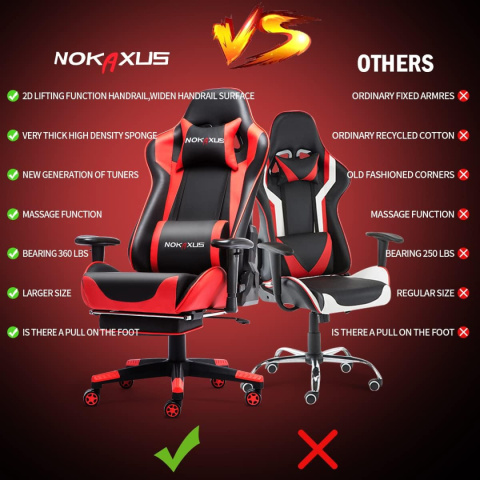 NOKAXUS Fotel gamingowy, wysokie oparcie, ergonomiczne z masażerem NOKAXUS Fotel gamingowy, wysokie oparcie, ergonomiczne z masażerem