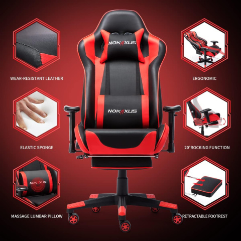 NOKAXUS Fotel gamingowy, wysokie oparcie, ergonomiczne z masażerem NOKAXUS Fotel gamingowy, wysokie oparcie, ergonomiczne z masażerem