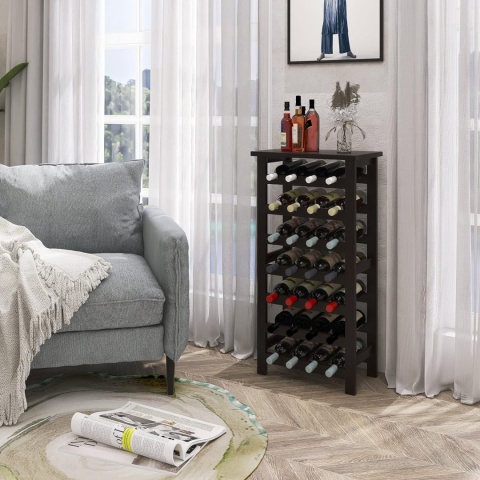 SMIBUY Bambusowy stojak na wino, 28 butelek z blatem, 7-poziomowe