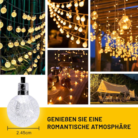 Solarny łańcuch świetlny girlanda 25m 50 diod LED cieply kolor zolty Solarny łańcuch świetlny girlanda 25m 50 diod LED cieply kolor zolty