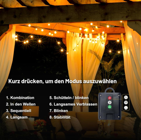 Solarny łańcuch świetlny girlanda 25m 50 diod LED cieply kolor zolty Solarny łańcuch świetlny girlanda 25m 50 diod LED cieply kolor zolty