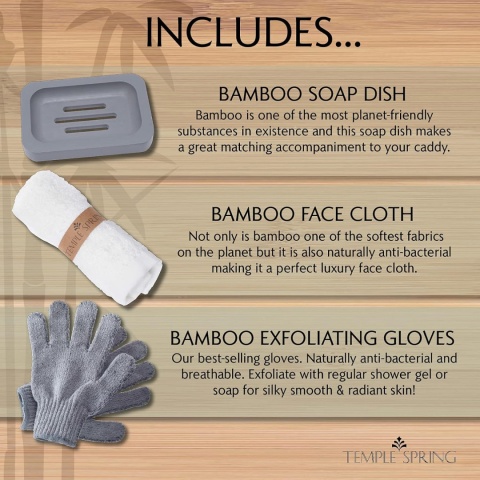 Temple Spring Regulowana taca na wannę z akcesoriami łazienkowymi