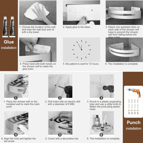 Yorbay Zestaw 3 aluminiowych półek prysznicowych z haczykami Yorbay Zestaw 3 aluminiowych półek prysznicowych z haczykami
