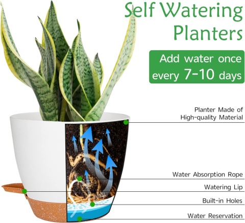 CSYY Doniczka na kwiaty, zestaw 7 sztuk z systemem nawadniania