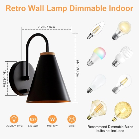 ENCOFT 2 x Vintage kinkiet wewnętrzny z możliwością przyciemniania