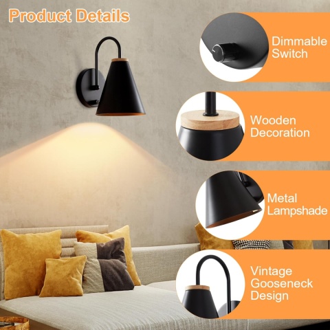 ENCOFT 2 x Vintage kinkiet wewnętrzny z możliwością przyciemniania