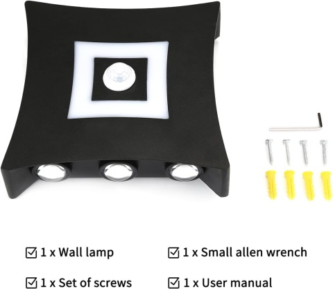 ENCOFT Lampa ścienna z czujnikiem ruchu, 18 W, kinkiet LED IP65 6000 K