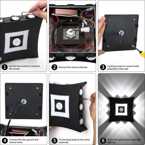 ENCOFT Lampa ścienna z czujnikiem ruchu, 18 W, kinkiet LED IP65 6000 K