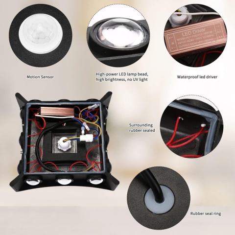 ENCOFT Lampa ścienna z czujnikiem ruchu, 18 W, kinkiet LED IP65 6000 K