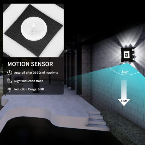 ENCOFT Lampa ścienna z czujnikiem ruchu, 18 W, kinkiet LED IP65 6000 K
