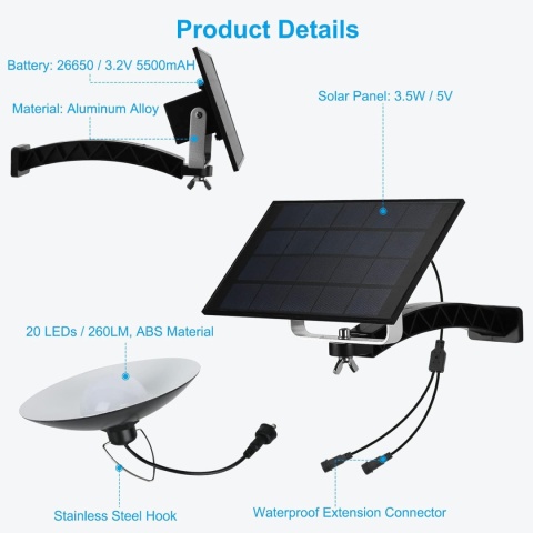 ENCOFT Lampy solarne do użytku na zewnątrz wisząca z pilotem IP65
