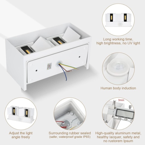 ENCOFT kinkiet z czujnikiem ruchu 24W 3000K regulowany kat swiecenia