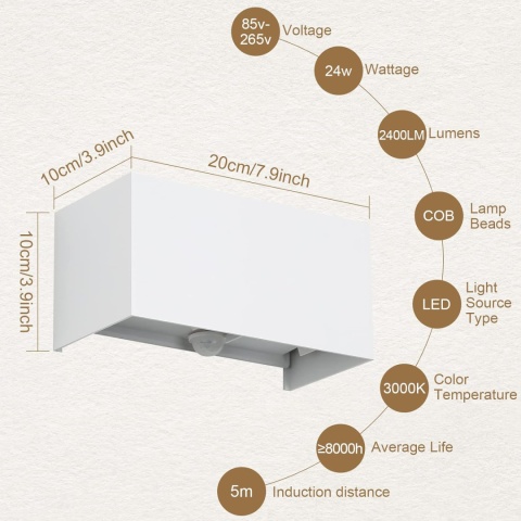 ENCOFT kinkiet z czujnikiem ruchu 24W 3000K regulowany kat swiecenia