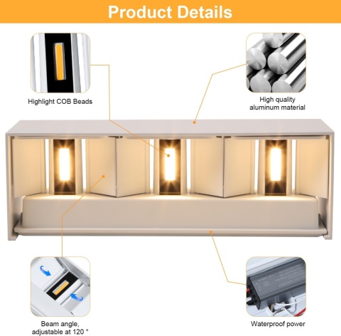 Kingwen Lampa ścienna LED 30 W, kinkiet regulowany 3000K 30 cm