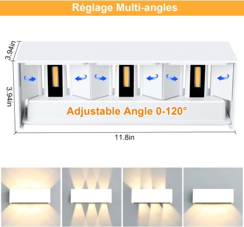 Kingwen Lampa ścienna LED 30 W, kinkiet regulowany 3000K 30 cm