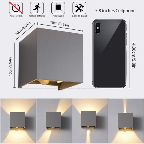 Klighten Cube lampa ścienna z czujnikiem ruchu, wodoszczelna IP65