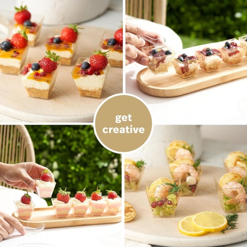 MATANA 100 Przezroczystych Mini Kubków Deserowych ze Złotym Brokatem na Desery 60ml