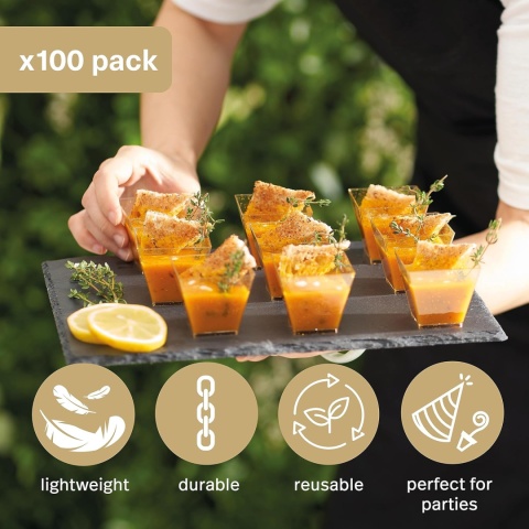 MATANA 100 Przezroczystych Mini Kubków Deserowych ze Złotym Brokatem na Desery 60ml