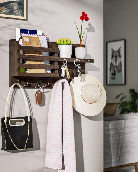 Organizator do przedpokoju drewniany uchwyt z haczykami na klucze