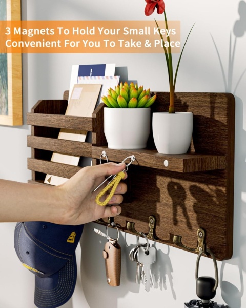 Organizator do przedpokoju drewniany uchwyt z haczykami na klucze