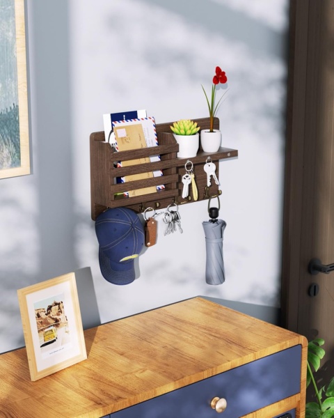Organizator do przedpokoju drewniany uchwyt z haczykami na klucze