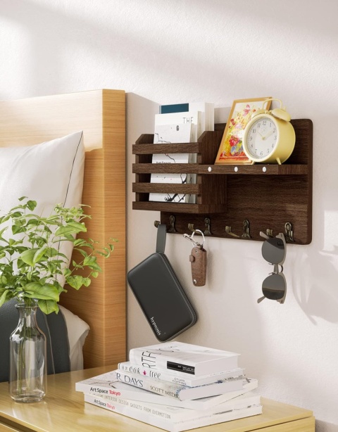 Organizator do przedpokoju drewniany uchwyt z haczykami na klucze