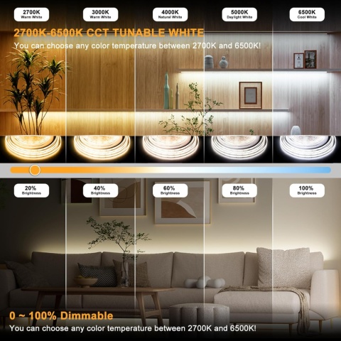 PAUTIX Taśma LED COB CCT 10m możliwość ściemniania 2700K-6500K 24V