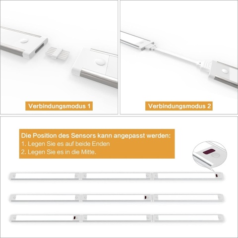 Wobsion Lampa do zabudowy ściemniana, z czujnikiem 30 cm x 3 sztuki