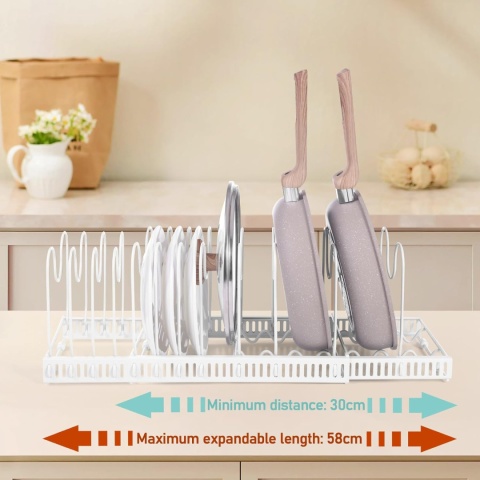 Yorbay Regulowany stojak na garnki i patelnie do szafki bialy metalowy