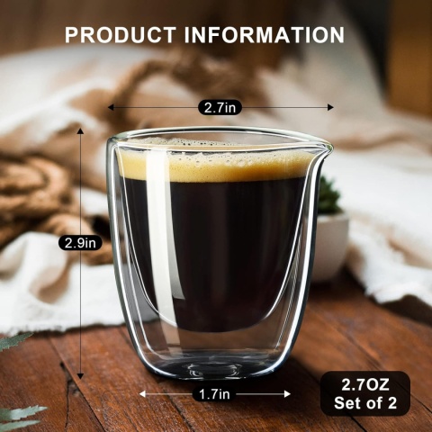 Zestaw 2 filiżanek do espresso o podwójnych ściankach z dziobkiem