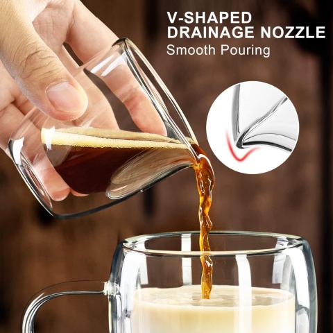 Zestaw 2 filiżanek do espresso o podwójnych ściankach z dziobkiem