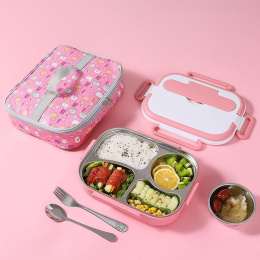 Bento Lunch Box, z kubkami na zupę, zastawą stołową i torbą termiczną