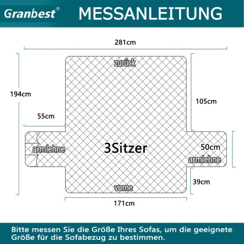 Granbest bardzo gruby pikowany 3-osobowy pokrowiec na sofę