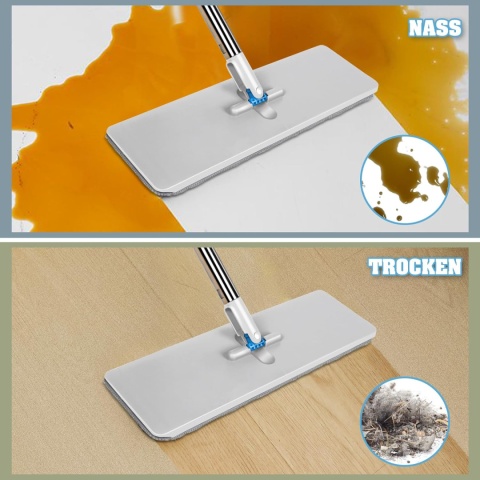 Płaski mop, 132 cm, uchwyt ze stali nierdzewnej z 5 podkładkami
