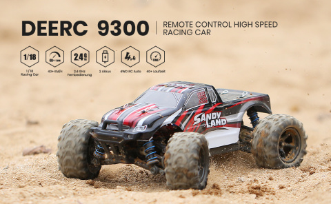 DEERC 9300 zdalnie sterowany samochód 1/18 RC 4WD 40 km/h, 2 baterie DEERC 9300 zdalnie sterowany samochód 1/18 RC 4WD 40 km/h, 2 baterie