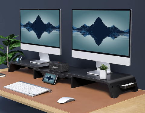 Fenge Podwójny stojak na monitor 119 cm, duży podest, szuflada Fenge Podwójny stojak na monitor 119 cm, duży podest, szuflada