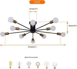 JIINOO Sputnik nowoczesna lampa sufitowa, 10 świateł XXL 82 cm