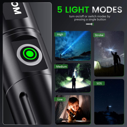 MOWETOO Latarka LED, taktyczna 3500 lumenów bateria lub USB MOWETOO Latarka LED, taktyczna 3500 lumenów bateria lub USB