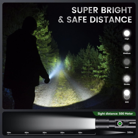 MOWETOO Latarka LED, taktyczna 3500 lumenów bateria lub USB MOWETOO Latarka LED, taktyczna 3500 lumenów bateria lub USB