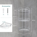 Półka narożna Duwee na prysznic, 3 poziomy 60 cm solidna