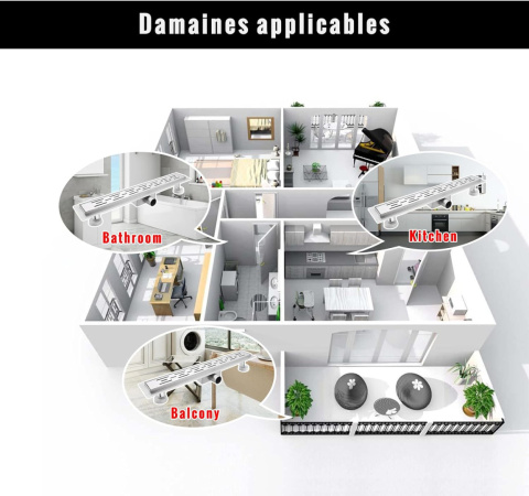 Rynna prysznicowa, bardzo płaska 80 cm, odpływ podłogowy z syfonem