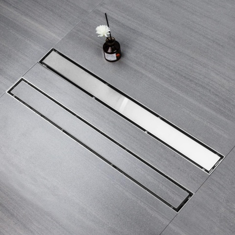 Sunrik 110 cm odpływ podłogowy ze stali nierdzewnej zestaw z syfonem